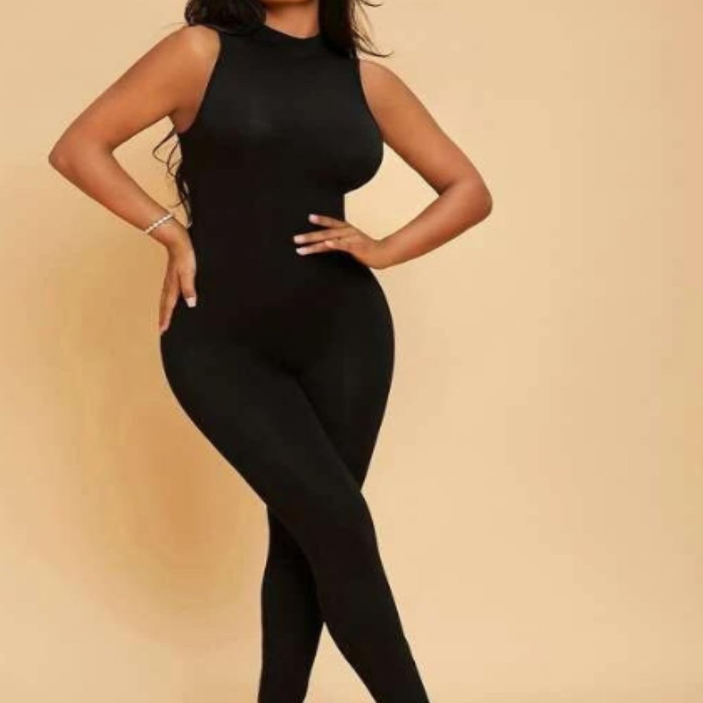 SHEIN SOLID MOCK NECK JUMPSUIT - Picture 2 of 2